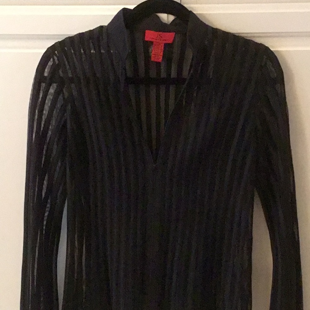 JS Collections Black Mesh Striped Top